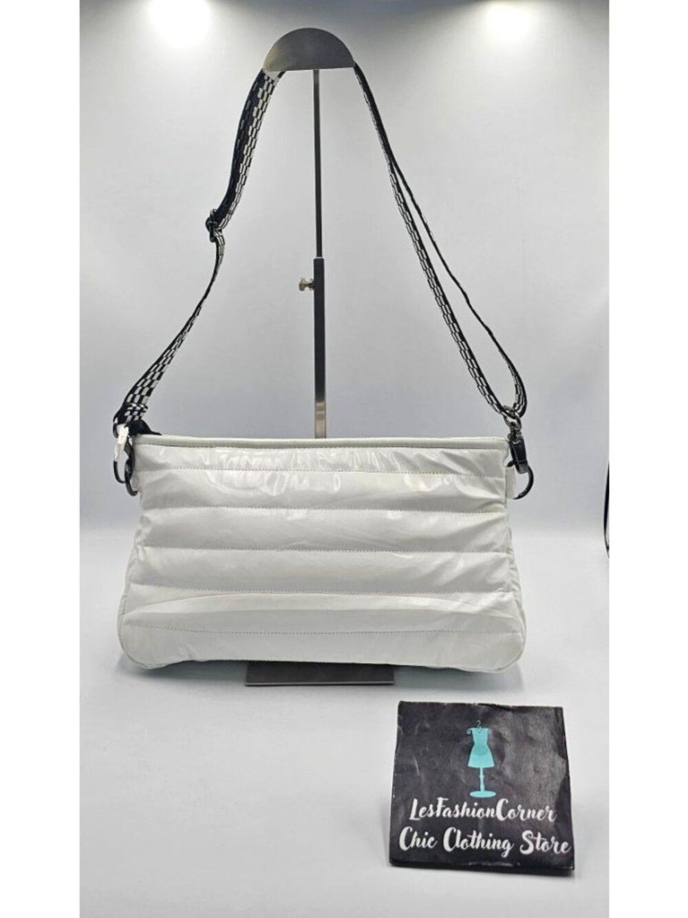 Think Royln Women Quilted White Glossy Finish  Bank Street XL Crossbody Bag 3305 - Picture 10 of 16